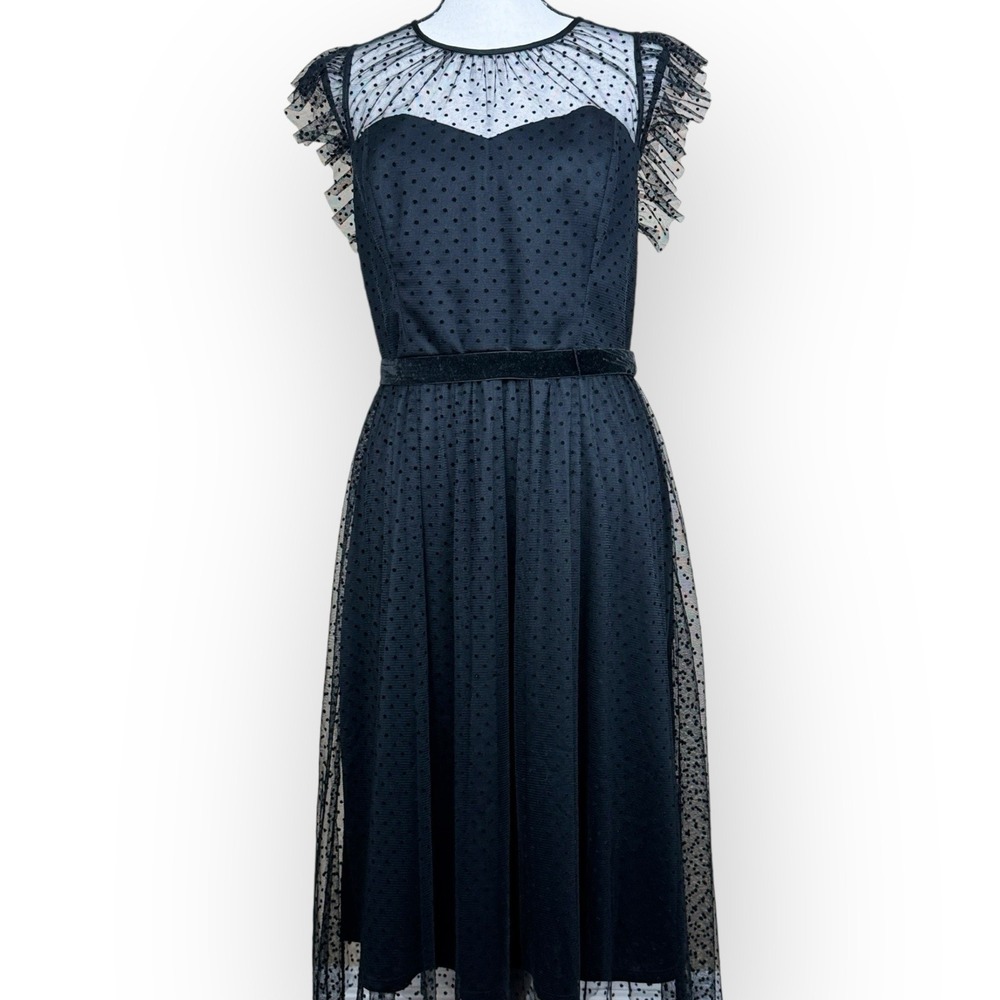 Jason Wu Black Dress‎ Midi Size 12P Sheer Polka Dot Whimsigoth Twee Style